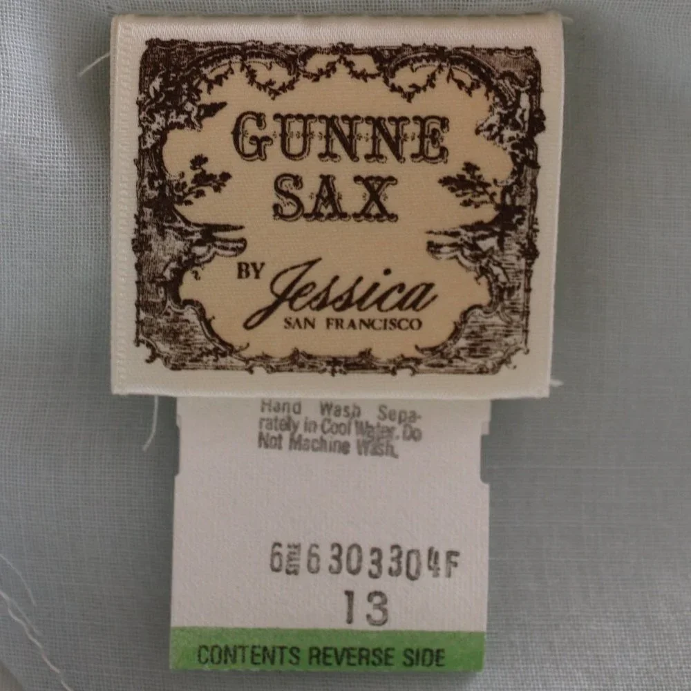 (EUC) Vintage Gunne Sax Jessica Icy Blue White & Lace Accent Prairie Maxi, SZ 13 - Picture 8 of 10